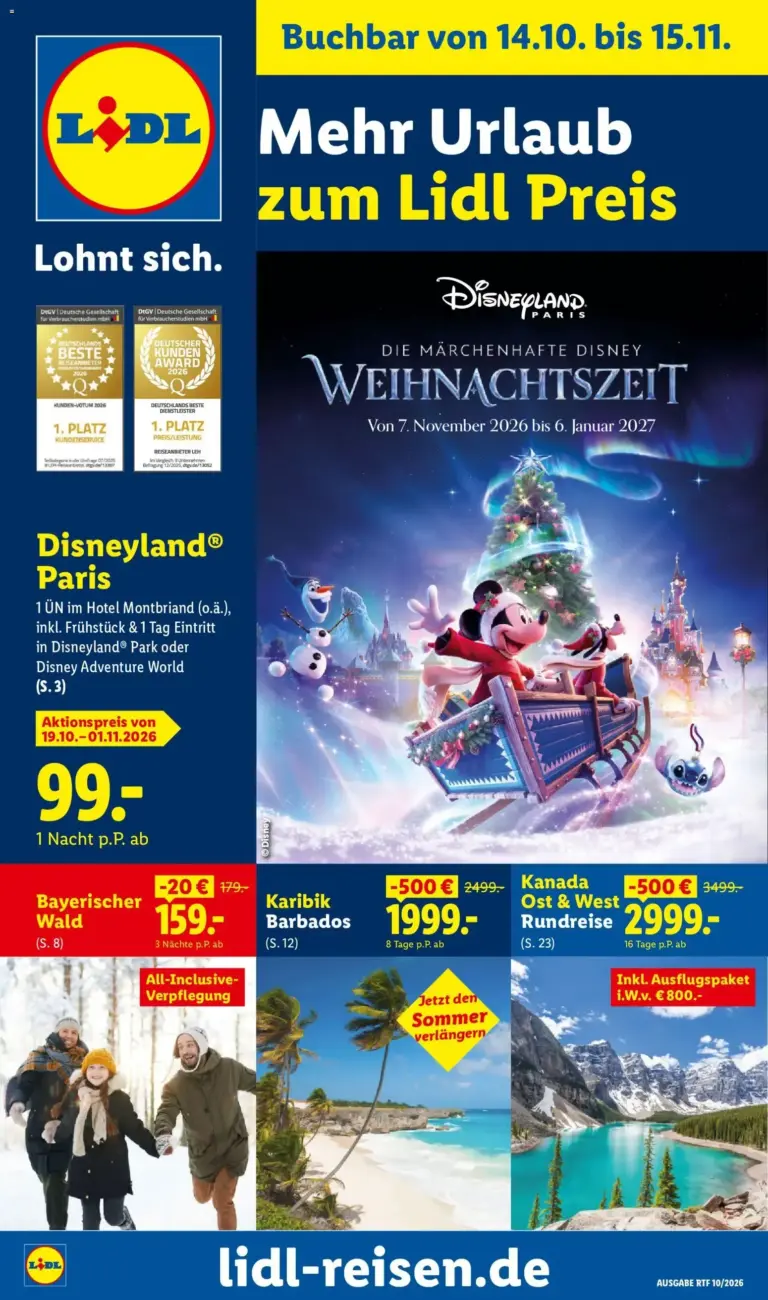 Lidl Reisen Oktober/November Reise-Highlights zum Blättern vom 14.10.2026 bis 15.11.2026